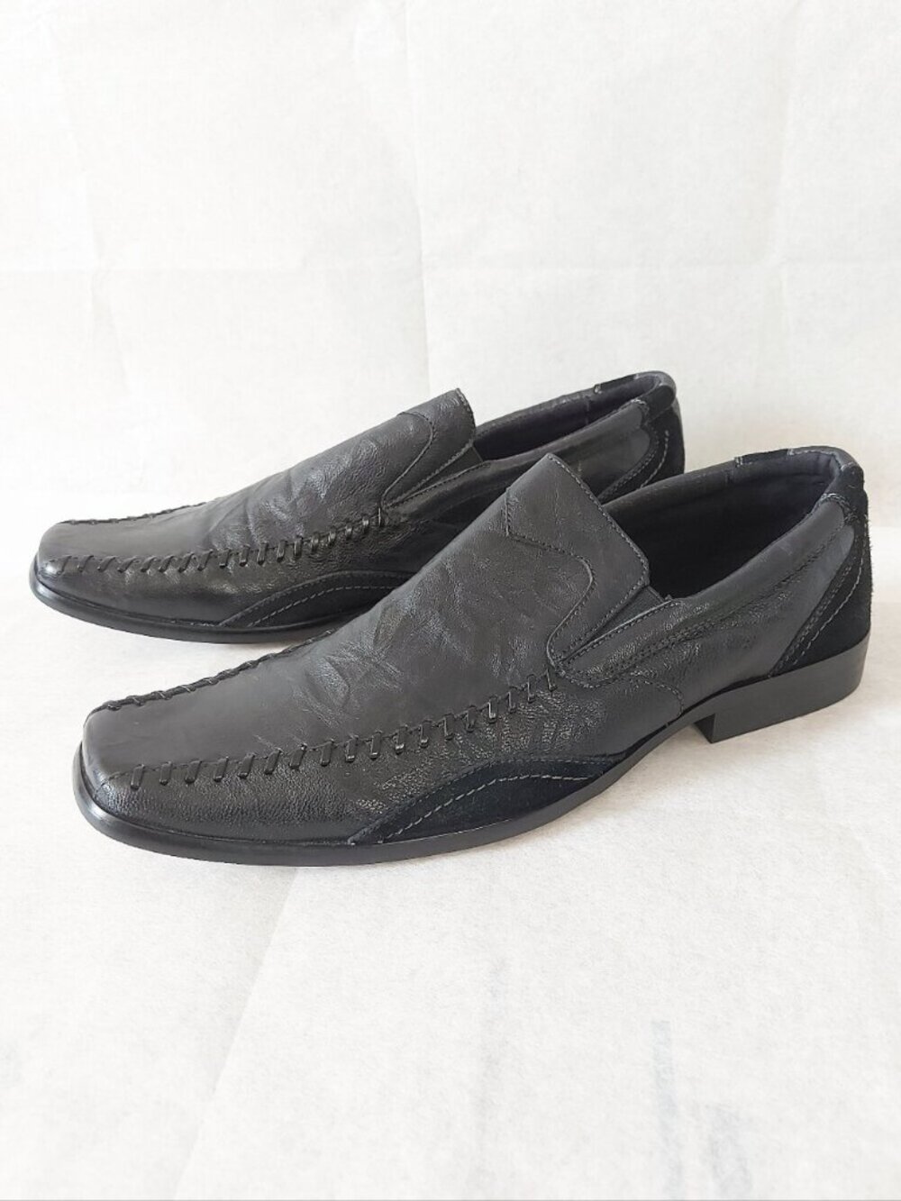 Stacy Adams Black Leather Dress Shoes Size 12 M Square Toe Comfy Slip-on Loafers